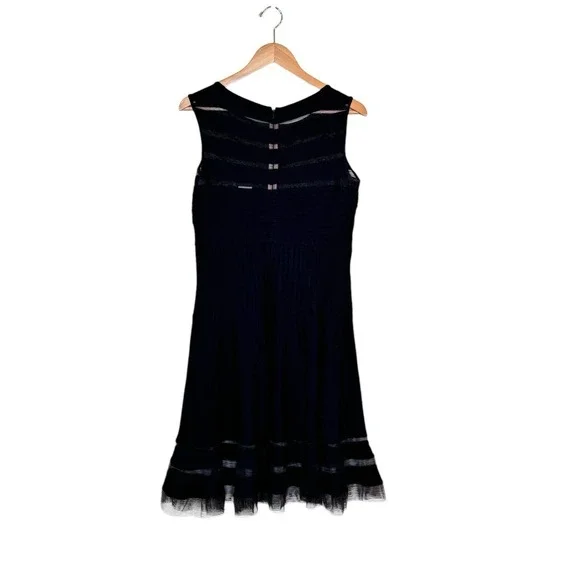 Vintage 90s Tadashi Shoji Mesh Bodycon Dress Size M Fit Flare Dark Fairy Y2K